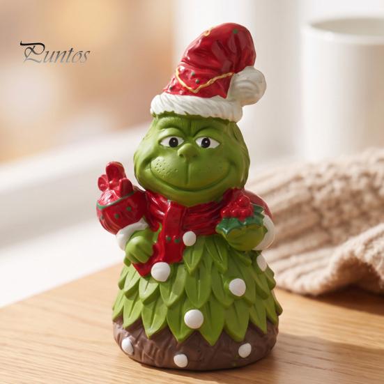 Indoor Seasonal Decorations Christmas Green Monsters Ornament with Santa Hat And Scarf, Resin Frog Theme Landscape Figurine for Home Decoration,