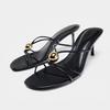 Black Stiletto High Heeled Women Mules Shoes Cross Strap Metal Decoration Design  Summer Casual Ladies Party Sandals