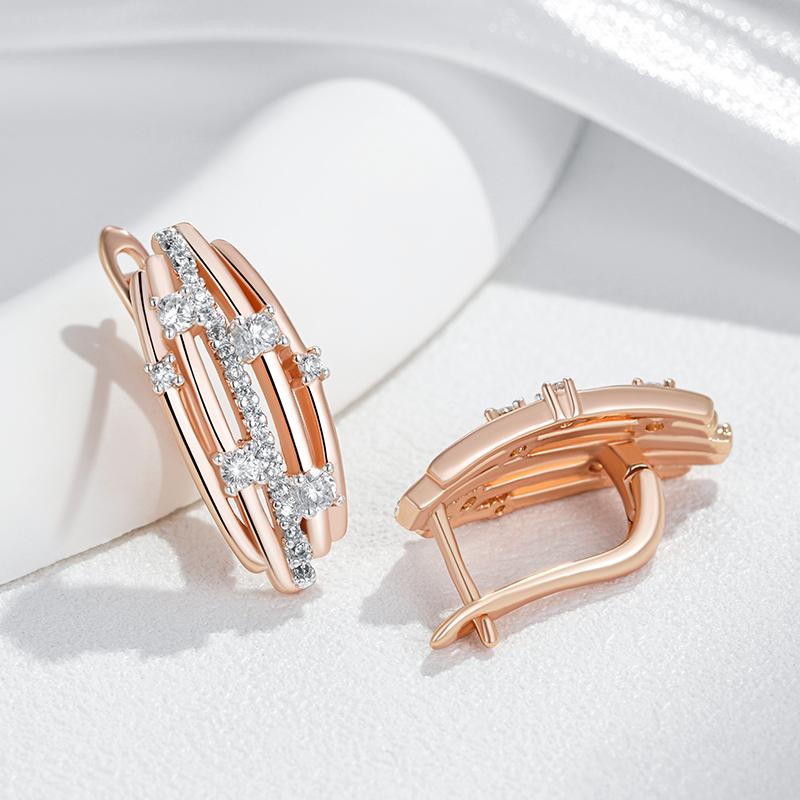 Luxuriöse Glänzende Natürliche Zirkon Tropfenohrringe Für Damen Fassungsdesign Roségold Farbmischung Braut Hochzeitsschmuck