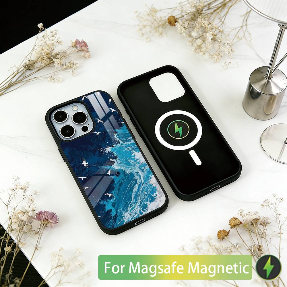 Sea Phone Case For iPhone17,16,15,14,13,12,11 Plus,Pro Magnetic with Magsafe Wireless Charging iPhone13ProMax