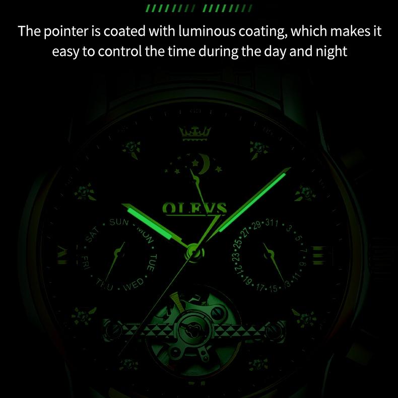 OLEVS Markenuhren, automatische mechanische Uhr, Business-Freizeit, hohle Herrenuhr, Herrenuhr, modisch
