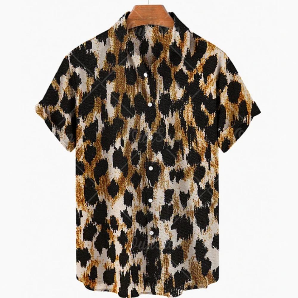

Summer Leopard Colorful Pattern Print Men s Shirts Hawaii Short Sleeve Top Fashion Streetwear Casual Outdoor Men s and Women s Clothing Blouse S