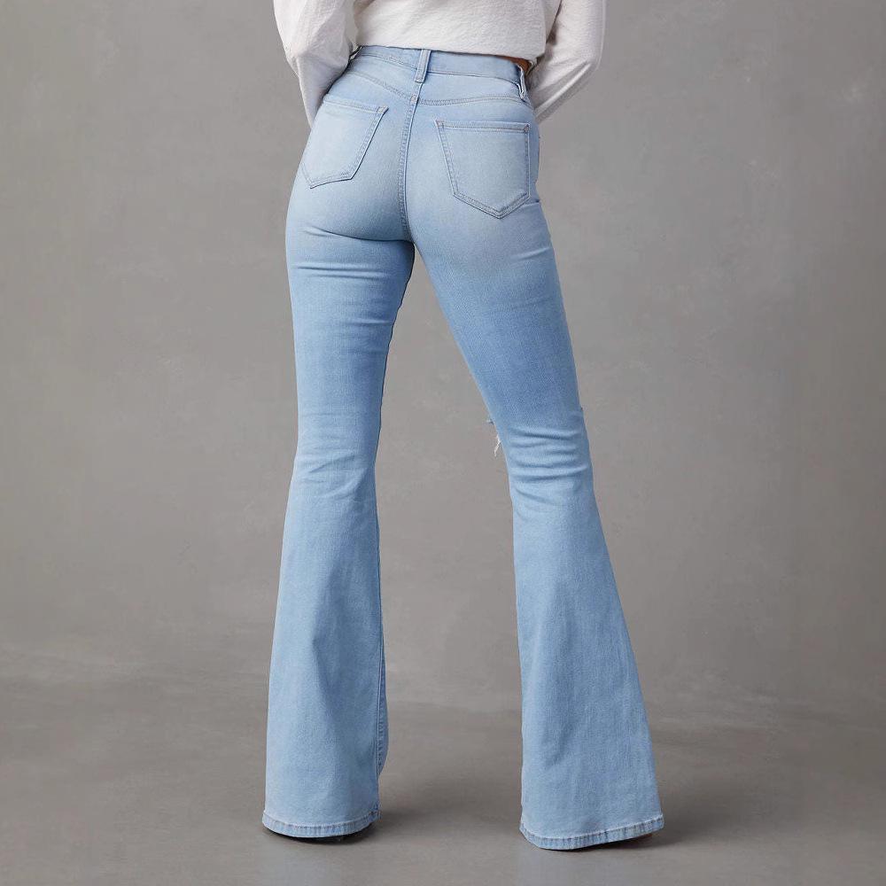 Jeans Blu Micro-svaso Retro Americano-Europeo a Vita Alta Strappati da Donna 2026