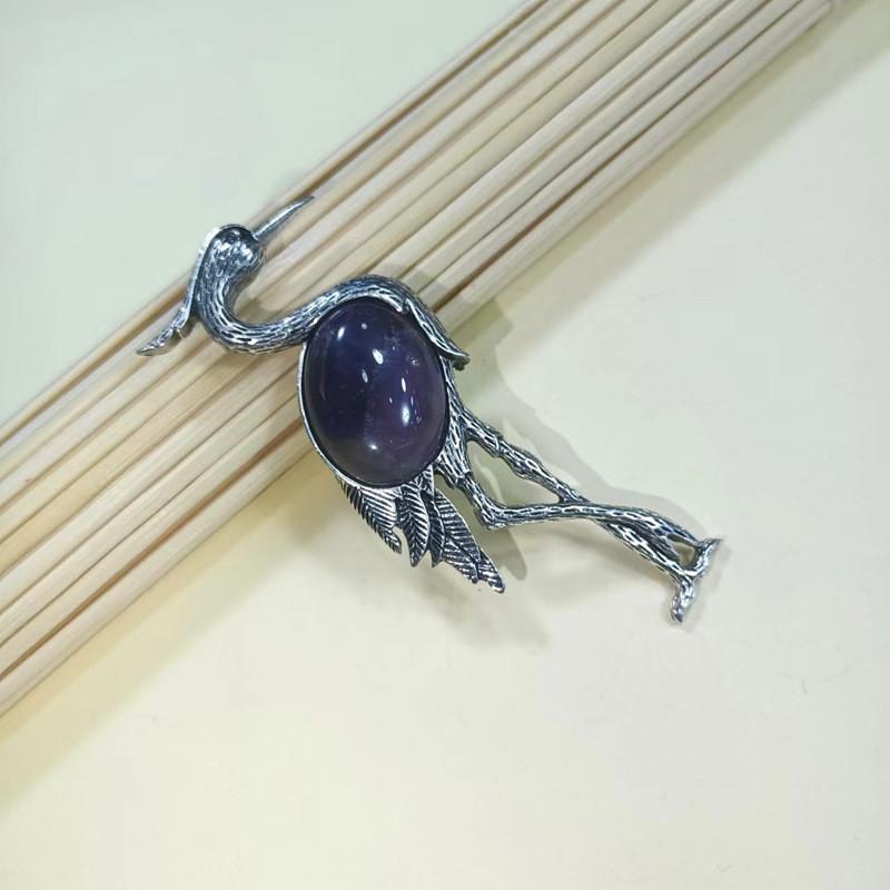 Fairy Tale Animal Brooch Pendant In Purple Crystal And Agate For Fashion Lovers