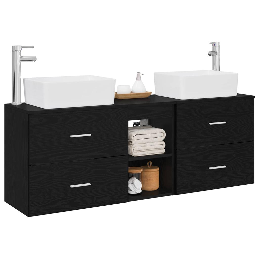Bathroom Cabinet Set 3 Pcs Black 136 X 35 X 80 Cm