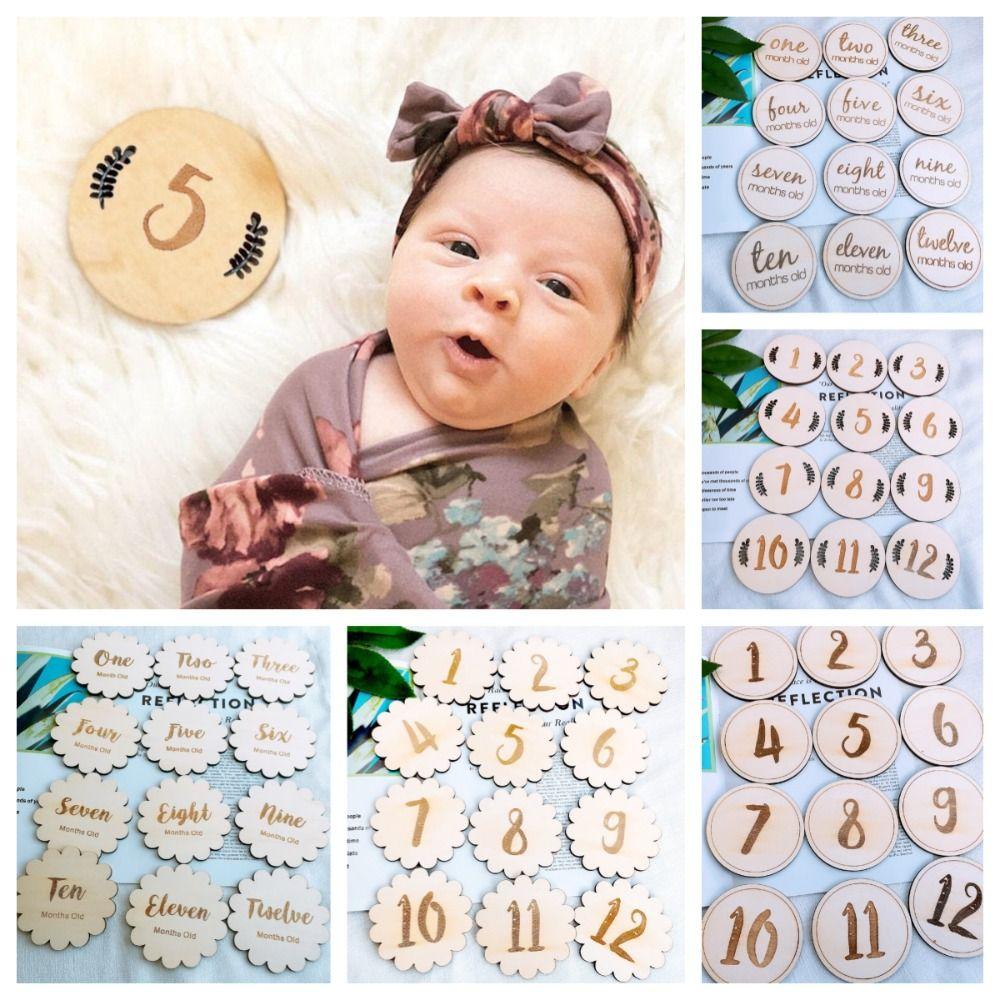 

Wooden Baby Milestone Photo Props Handmade Baby Birth Monthly Recording Card Infant