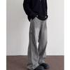 Mens Vintage Washed Gray Straight Leg Wide Fit Denim Pants Casual Loose Comfortable Trousers