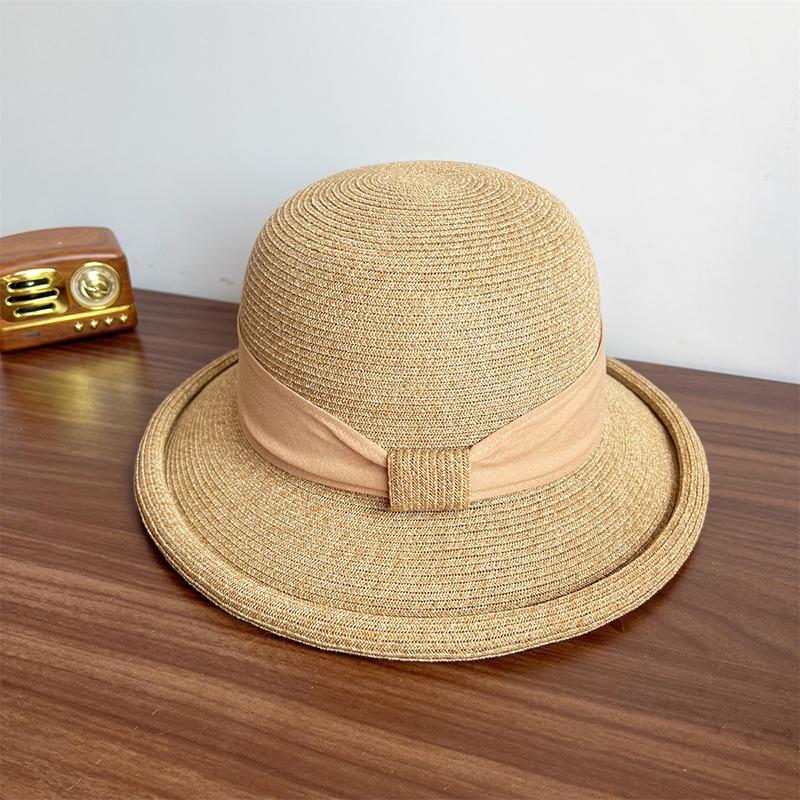 New Trendy Elegant Rolled Brim Raffia Hat With Satin Band Casual Beach Sun Hat Women Summer Vacation Boho Wedding Outdoor Caps