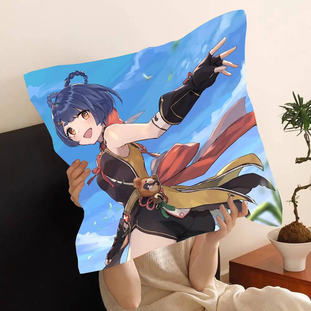 Mao Xiangling Anime Genshin I-Impact Game Pillow Case Fashion Square Pillowcase Bedroom Sofa Room Ins Decoration Leisure