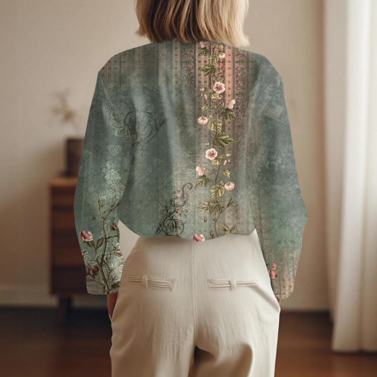 Vintage Boho Dámské bavlněné lněné topy Volné halenky s dlouhým rukávem a výstřihem do V