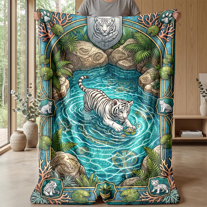 Tiger in Autumn Leaves Theme blanket Lightweight Warm Flannel Blanket Decorative Throw Blanket for Home Decoration