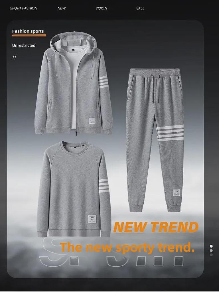 2022 Autumn/Winter Men's Casual Cardigan Two-Piece Set: Round Neck Sweatshirt & Pants