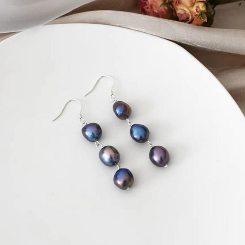 Natürliche barocke Süßwasserperlen-Ohrringe für Damen, langer Stil, Ganzkörper-Ohrringe aus 925er Silber, französische Vintage-Ohrringe