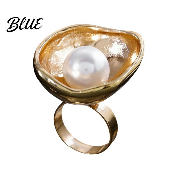 Mixed Metal Statement Ring Finger Imitation Pearl Embellishment Artistic Irregular