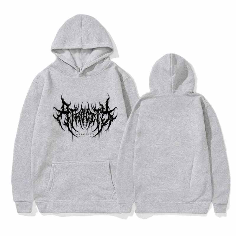 Goth-Band Herren Hoodie Kapuzenpullover, Stacheliges Metal-Band Logo Grafik auf der Brust, Warmer Fleece Pullover Sweatshirt für Sportliche Urbane Streetwear Outfits