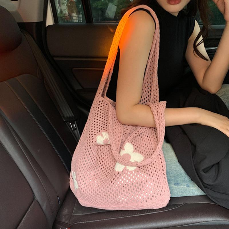 Nowa Prosta Retro Torba na Ramię Torebka dla Kobiet Moda Słodki Kwiat Ażurowa Torba Tote Duża Pojemność Damska Torba na Zakupy