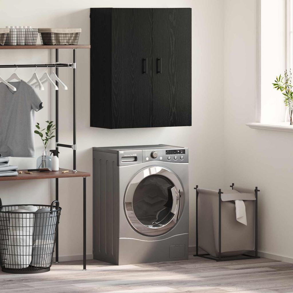 Wall Mounted Cabinet Black Oak Effect 69.5 X 34 X 90 Cm