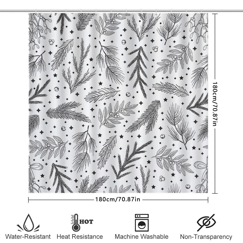 Vintage Black White Pine Branches Shower Curtain Set For Bathroom Decor 3D Printed Waterproof Fabric Shower Curtains In Various