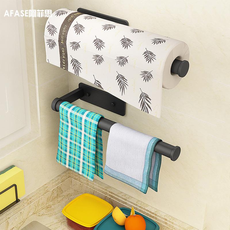 

Kitchen Towel Rack Aluminum Punch-Free Plastic Wrap Rack Wall Hanging Household Paper Roll Storage Rack Freshness Protection Package Storage
