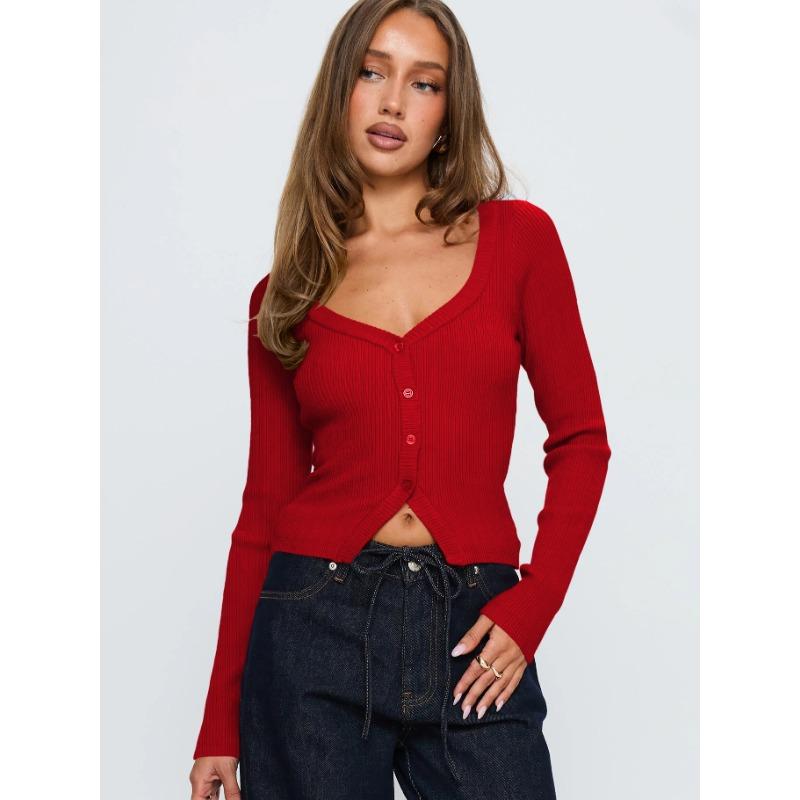 Women S V Neck Long Sleeve Ribbed Button Front Cardigan