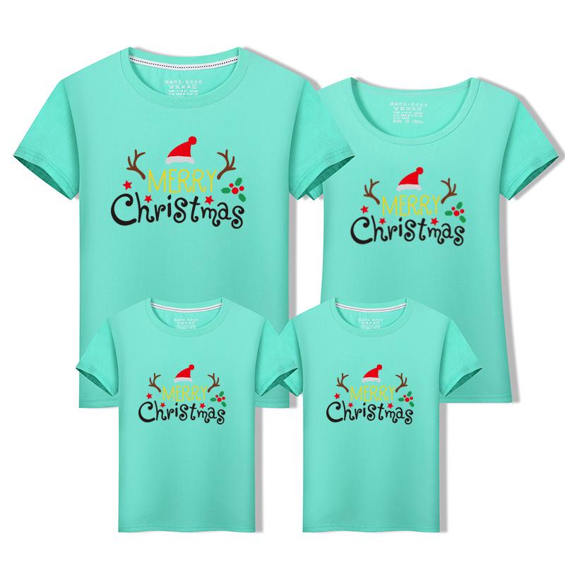 High-End Pure Cotton Family Christmas T-Shirt Set - Mother & Daughter Matching Short Sleeves for Families of Three or Four