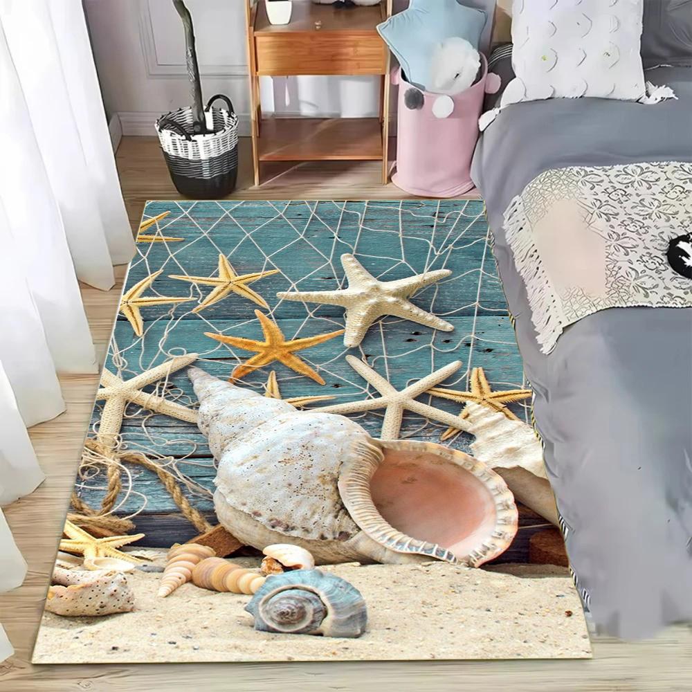

Ocean Style Wood Grain Pattern Carpet Beach Starfish Rug Modern Holiday Home Decor Soft Non-slip Mat for Bedroom Living Room 40X60cm
