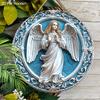 Holy Angel Wooden Sign - Beautiful Angel Round Artwork for Front Door Wall Home Hanging Decoration