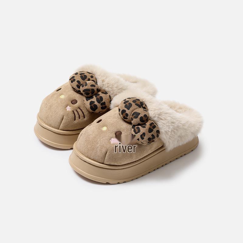 Genuine Sanrio Cartoon Furry Slippers - Women's Non-Slip Warm Winter Indoor Slippers with Plush Cotton and Velvet