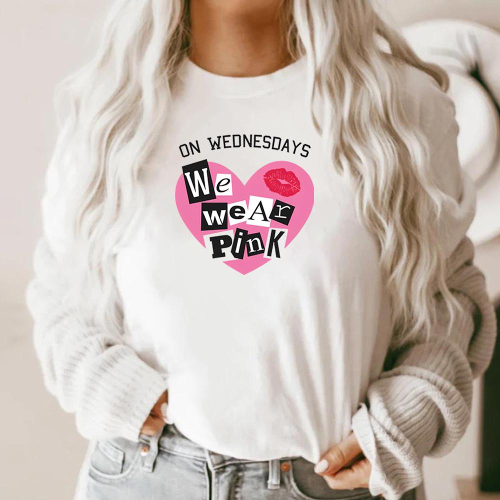 Ve středu nosíme růžové tričko pro dospělé, vtipné nové dárkové tričko pro ženy, letní tričko s krátkým rukávem s motivem zlých holek.