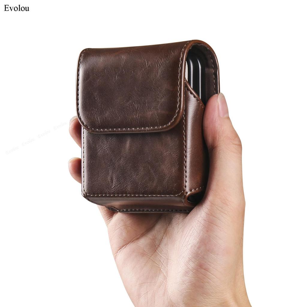 Genuine Leather Phone Bag Universal For Moto Razr 40 Ultar Samsung Z Flip 8 5 4 Huawei P50 Pocket Belt Clip Holster Waist Cover