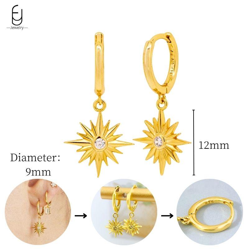 925 Sterling Silver Needle Vintage Heart/Shell Pendant Earrings Round/Square Plate Hoop Earrings for Women Party Fashion Jewelry
