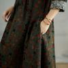 Retro Cotton and Linen Printed Round Neck Long Sleeved Dress for Women