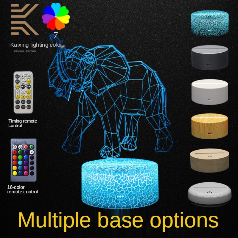 

New Elephant 3D Table Lamp Colorful Remote Control Bedroom Decoration LED Night Light USB Creative Gift Table Lamp Cracked base 16color