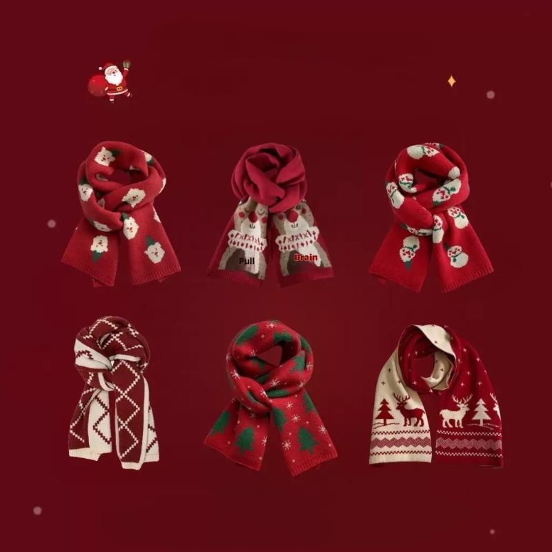 Stilvoller Weihnachtsrinde Schneemann Winter Schal Warmer Wickel; Rotes Saisonales Studentenpaar Geschenk für Nackenschutz