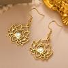 Dawapara Lotus Flower Earrings Zircon Spiritual Lotus Healing Charms Buddhist Yoga Jewelry Stainless Steel Dangle Earrings
