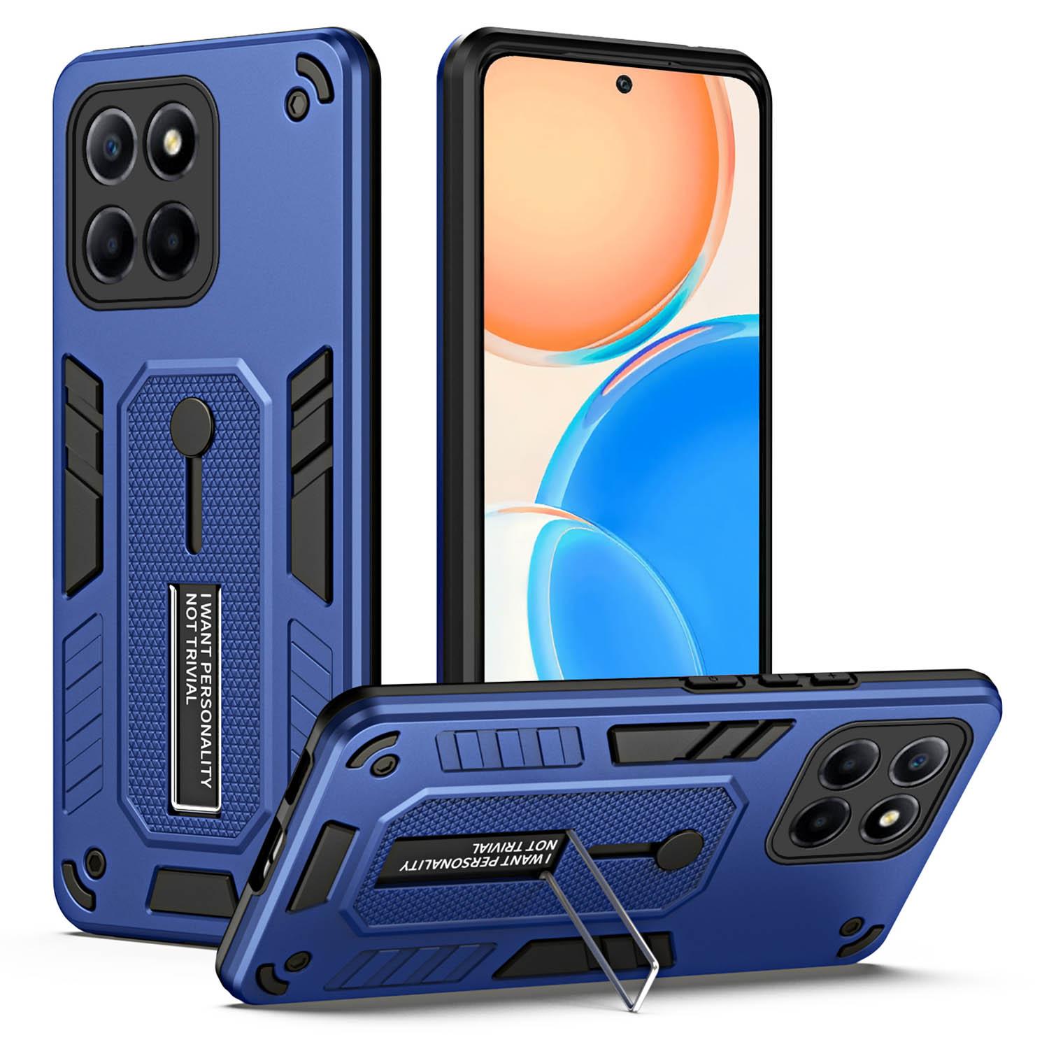 

For Honor X8 5G/X6 4G/X6s 4G Silicone Ring Strap Phone Case TPU+PC Back Cover with Hidden Kickstand Blue