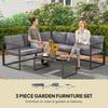 Three-Piece L Shaped Garden Furniture Set with Cushions - Grey