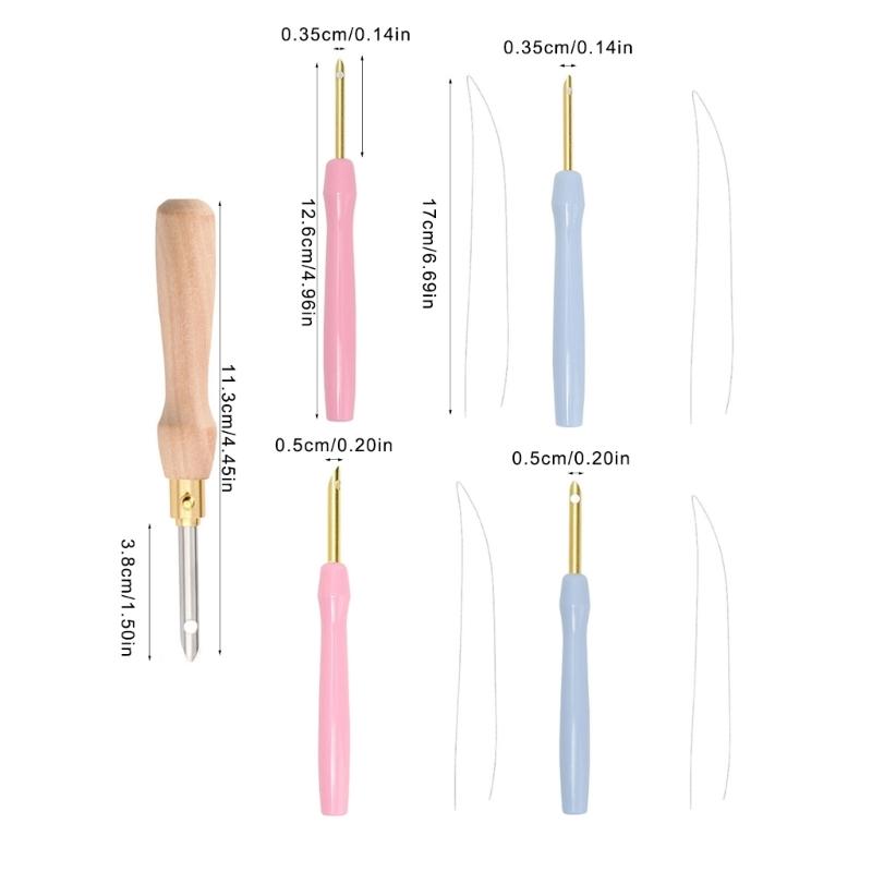 Beginner Punching Needle Tool Wood Handle Punching Needle Tool Embroidery Pen with Needle Threading Tool for Embroidery