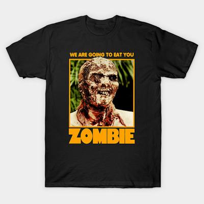 Men Black Print T-shirt Zombie / We Are Going To Eat You No-Cut Transfer Paper Print Cotton Tshirt - Men's Summer Cotton Grap...