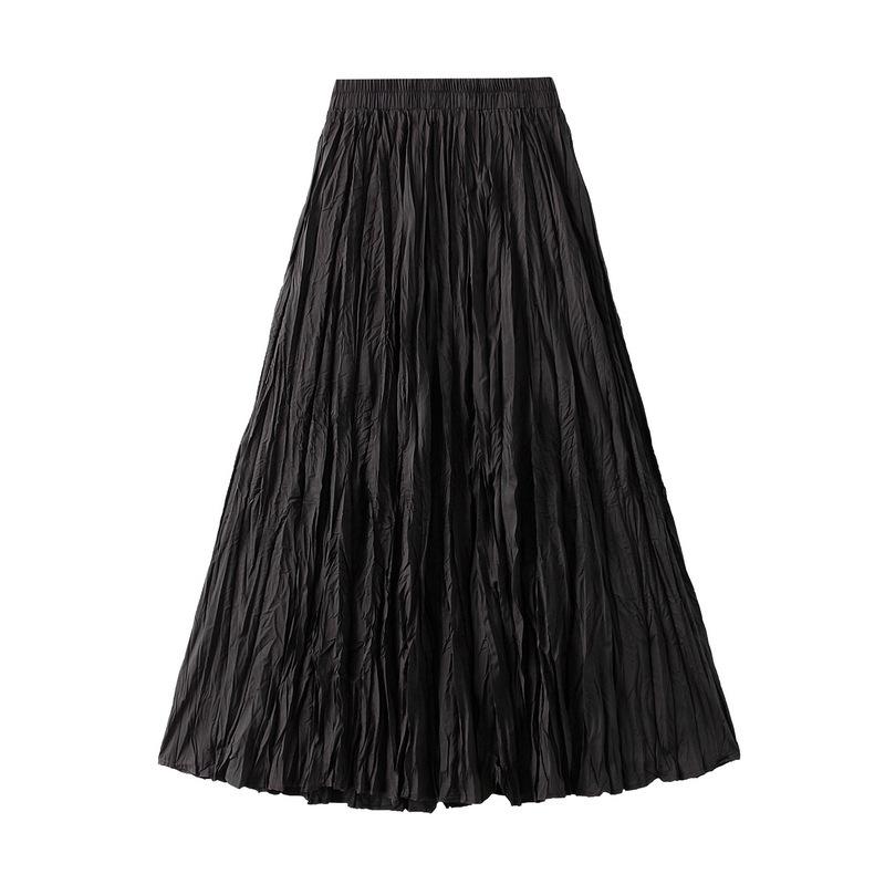 Women's Spring Summer Solid Pleated Half-body Skirt A-Line Long Skirt Female Elegant Casual Skirt