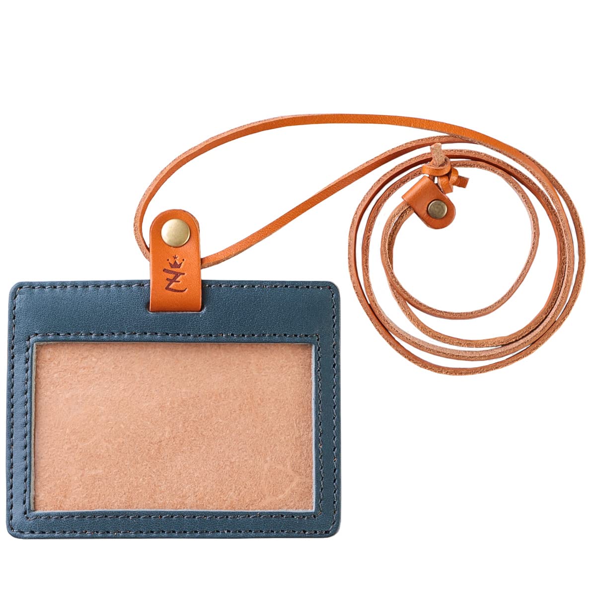 

Zario Grande Men s ID Card Holder/Pass Case, Made with Tochigi Leather, Neck Strap, Made in Japan [ZAG-S003] (Navy x Camel)