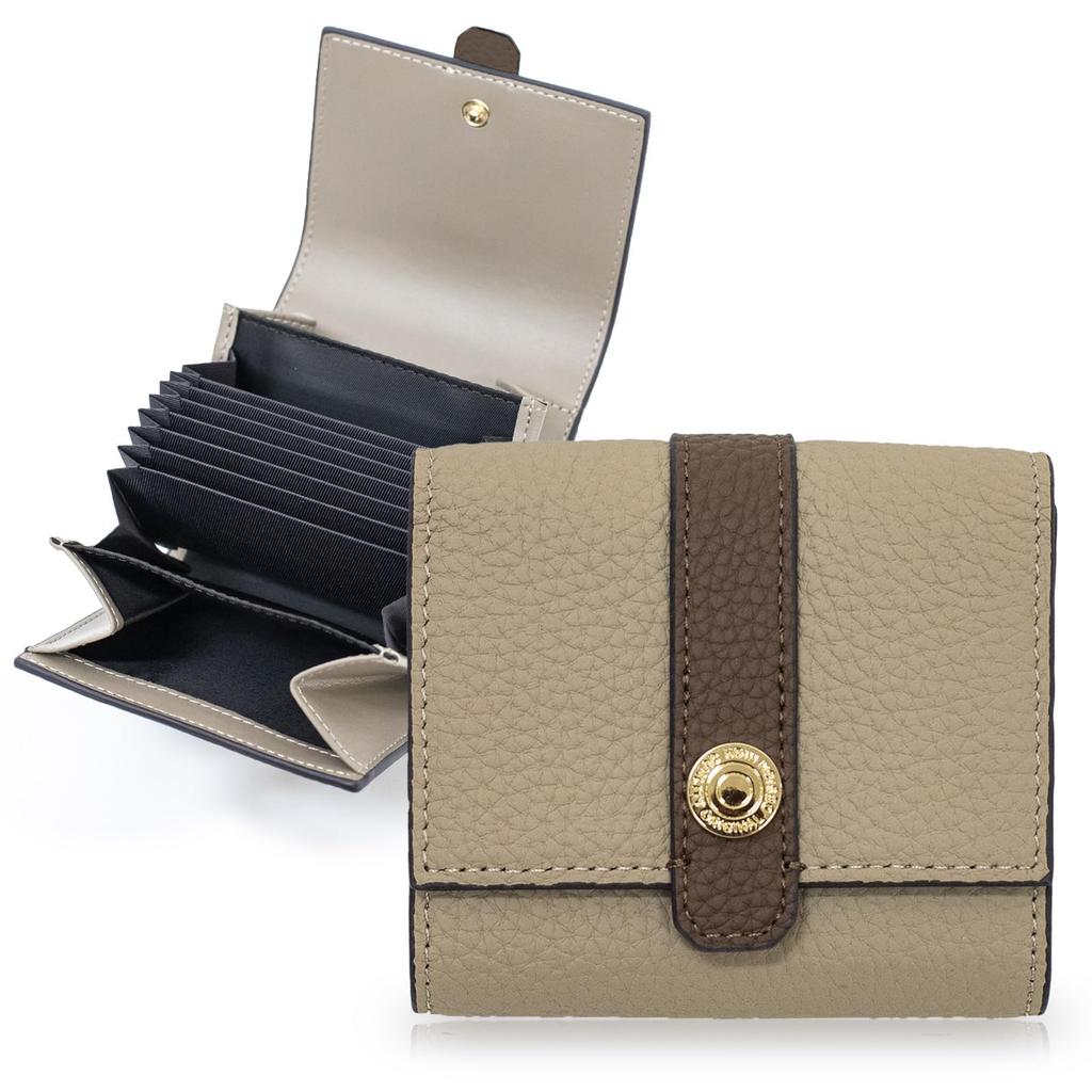 OLVINA Genuine Leather Mini Wallet for Women, Compact, Accordion-Style, Two-Tone Design, with Card Case, Coin Purse, RFID Protection, Large Capacity,