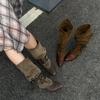 Fashion Retro Pointed Lace-Up Stacking Boots Women'S Autumn And Winter Thin Trousers Western Cowboy Boots Thick Heel Knight Boots