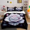 3Pcs Glossy White Rose Flower Print Bedding Set 1 Duvet Cover 2 Pillowcases For Adult And Children Luxury Gift Full Size