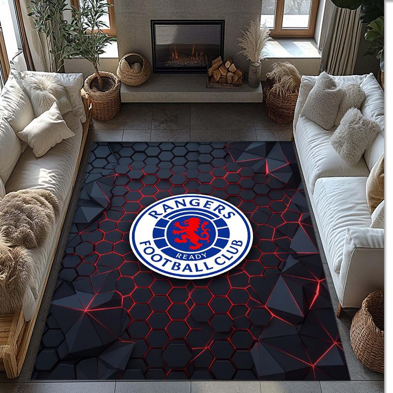 Rangers FC Soccer Football Pattern Soft Area Rug Non Slip Indoor Floor Carpet Sports Decor Mat for Bedroom