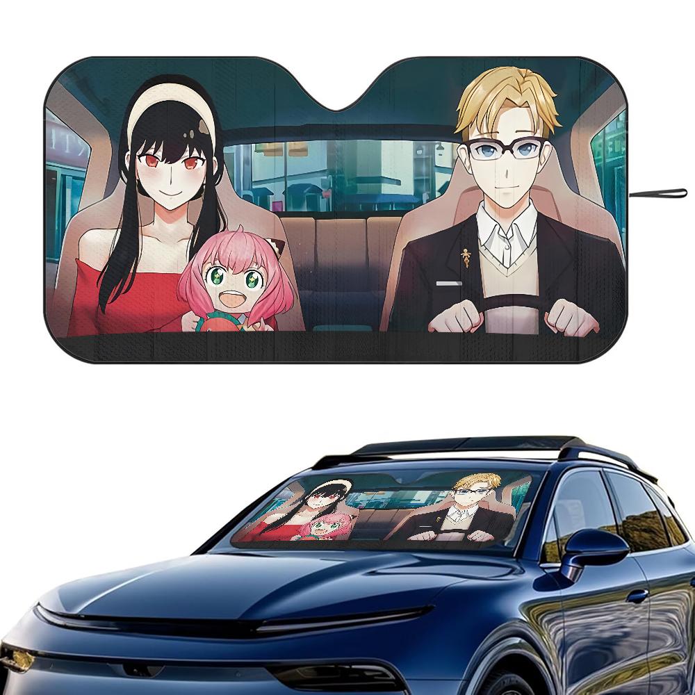 S-Spy X Family Anime Car SunShade Windshield Foldable Three-layer Insulation Sunshade By Suction Cup Blocks UV Rays Sun