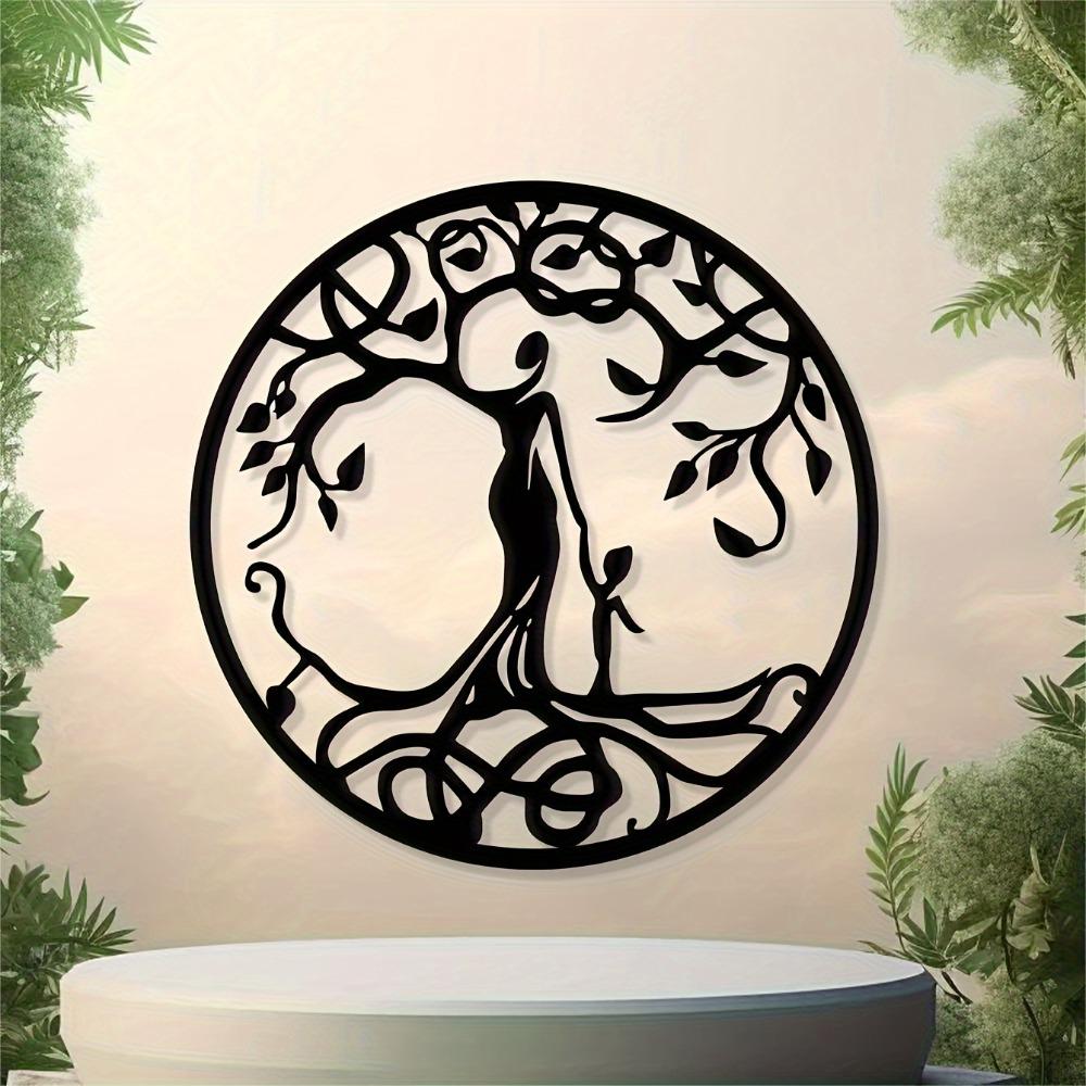 Handmade Iron Tree of Life Wall Art, Black Yoga Meditation Decor for Living Room Bedroom, 12.2x12.2in