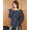 ET BOITE Retro Plaid Off-Shoulder Long Sleeve Shirt