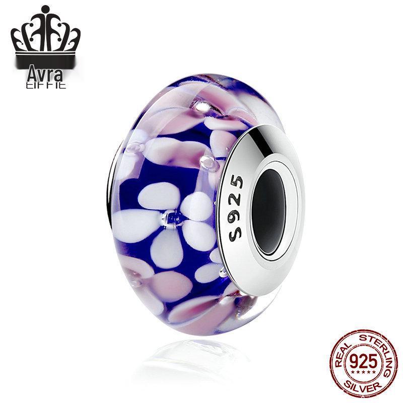 Everly Blue Plum Blossom S925 Sterling Silver DIY Glass Beaded Bracelet SCZ047