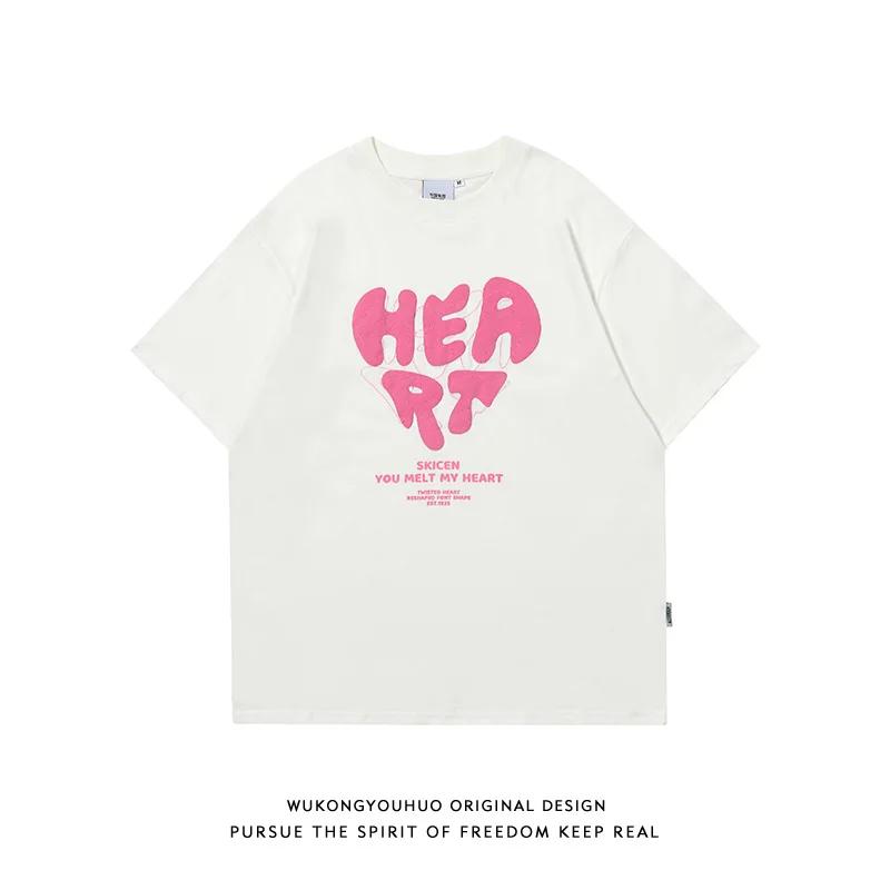 Harajuku T-Shirt Heart Sporty T Shirt 90s Summer Short Sleeve Tshirt Cotton Casual Tees Y2k Clothes Hip Hop Streetwear Tops
